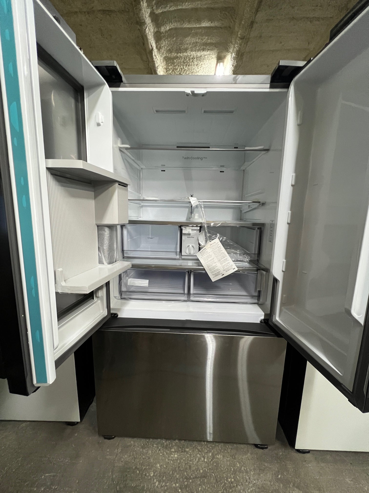 Samsung BESPOKE 30 cu. ft. 3-Door French Door Smart Refrigerator with Beverage Center - White & Stainless Steel